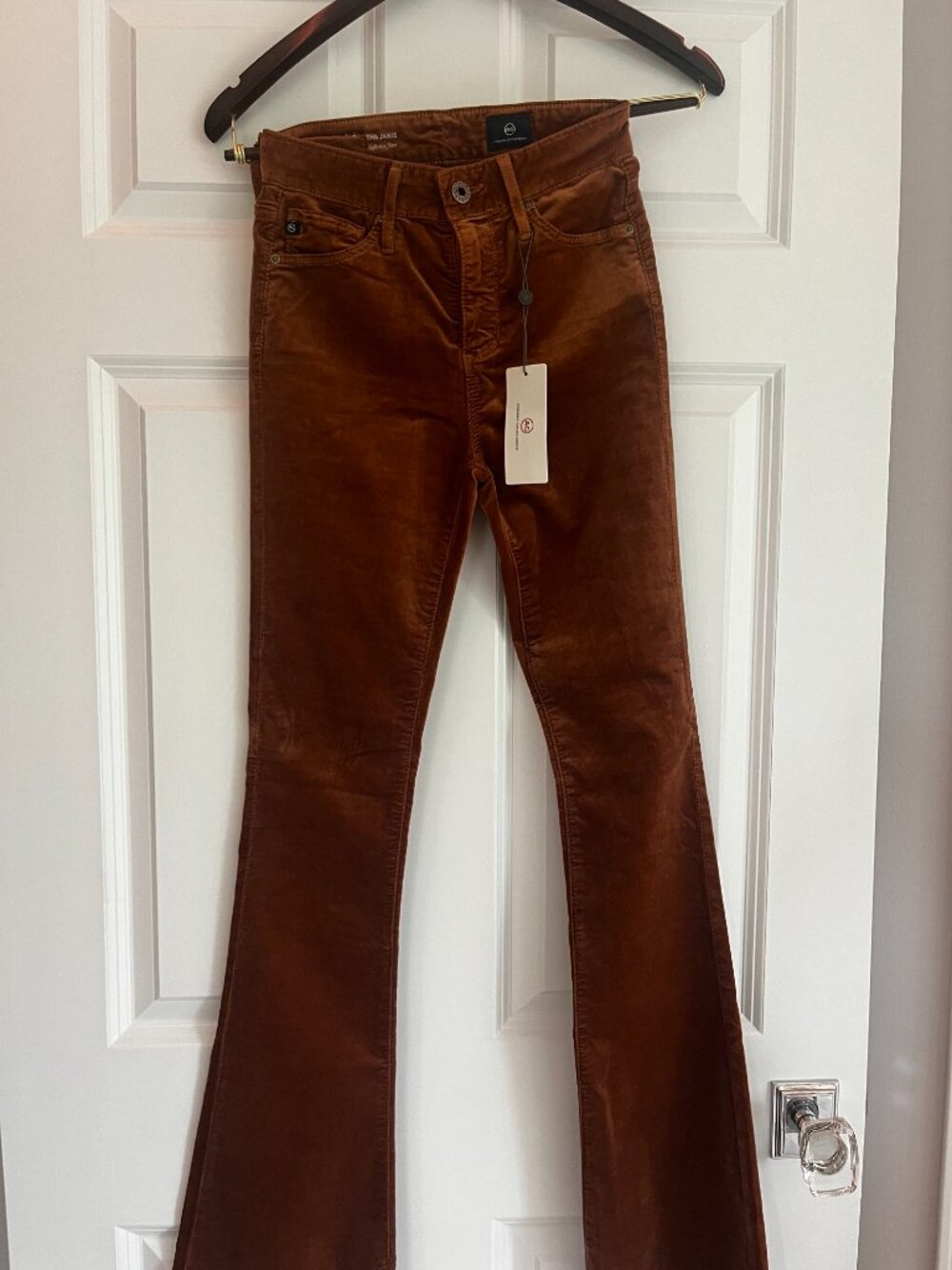 NWT AG The Janis High Rise Flair Pants Velvet Toffee Brown Size 24